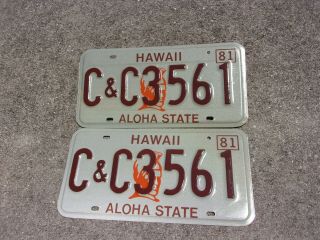 Hawaii 1981 License Plate Pair C & C 3561
