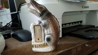 Vintage Ceramic Florida Alligator Souvenir Thermometer Made In Japan