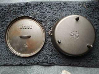 No 12 Cast Iron Lodge Dutch Oven W Matching Lid Handle 3 Legged Camping Cookfire