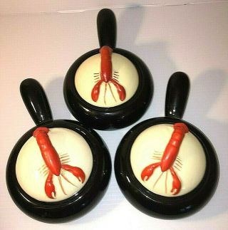Set Of 3 Vintage 1950s Kenwood Oven Proof Black Lobster Pot/bowl/casserole Dish