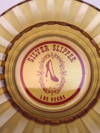 Vtg Silver Slipper Casino Amber Glass Ashtray 4.  5 