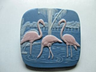 Gorgeous Sq Jasperware Pink Flamingos Picture Button B/m Sr/96