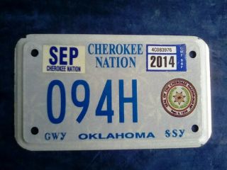 Oklahoma Tribal Indian License Plate - Motorcycle Cherokee Nation