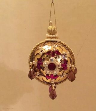 Vintage Beaded Christmas Ornament Elaborate Purple Gold Lee Wards Zimonick