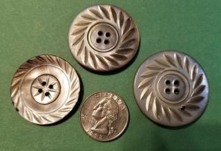 3 Vtg Mother Of Pearl 4 - Hole Sew Thru Carved Buttons - 1 3/8 " To 1 1/2 " Across