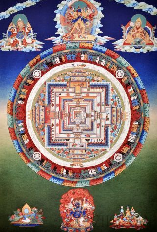 34 " Blessed Tibet Mineral Color Silkprint Thangka The Grand Mandala Of Buddha =