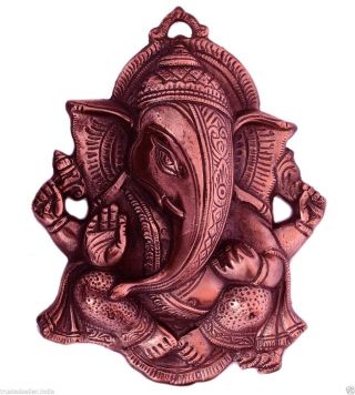 10 " Big Face Ganesh Ganesha Statue Handmade Of Metal Copper Plated Wall Hanging