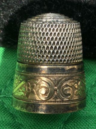 Vintage Sterling Gold Washed Scrolled Band Sewing Thimble 5/8” Diam 3/4”tall