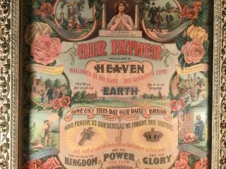 1911 Lords Prayer Ten Commandments Antique Wonderful Framed Art Holistic Inspire 3