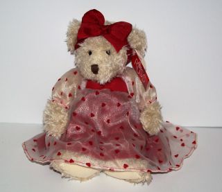 Russ Berrie Claudette Thoughts Of Love Hearts Red Bow Dress Plush Teddy Bear