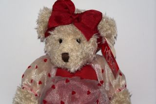 Russ Berrie Claudette Thoughts of Love Hearts Red Bow Dress Plush Teddy Bear 2