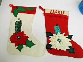 Vintage Christmas Stocking Felt With Sequins Holly Mike & Jackie