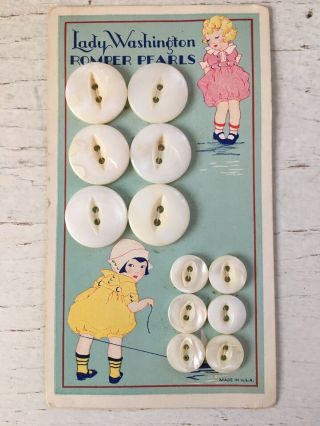 Vintage Lady Washington Pearl Button Card Romper Set Mop Sewing Graphics