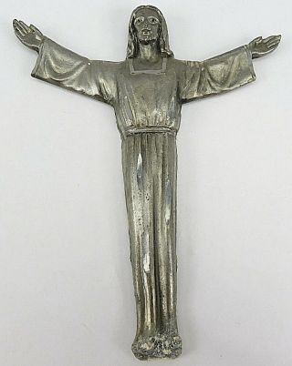 Vintage Jesus Christ Metal Cross Crucifix Religious Hanger 6 1/2 " Long