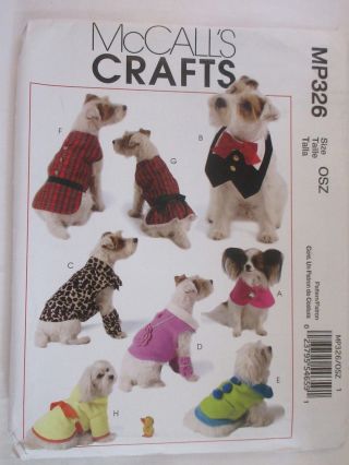 Dog Pet Clothes Sewing Pattern Tuxedo Cape Robe Coat Uncut Mccalls Mp326