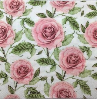 3 X Single Paper Tissues For Decoupage Napkins Pink Painted Roses Flowers M086