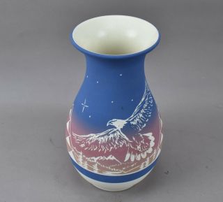 Sioux Native American Loren Two Bulls Pottery Vase Eagle Mountains Sky Blue 2