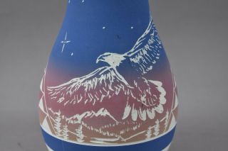 Sioux Native American Loren Two Bulls Pottery Vase Eagle Mountains Sky Blue 3