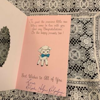 Vintage Greeting Card Congrats Baby Lamb Sheep Pretty Cute 2
