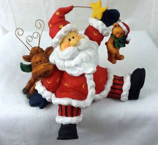 O Well Stocking Holder Christmas Shelf Santa Claus Jolly W Reindeer Teddy Bear