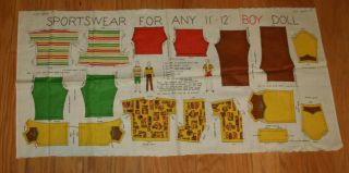 Vintage Sportswear Cut & Sew Fabric Panel For 11 " - 12 " Boy Doll Clothes Ken Uncut