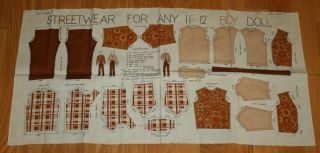 Vintage Streetwear Cut & Sew Fabric Panel For 11 " - 12 " Boy Doll Clothes Ken Uncut