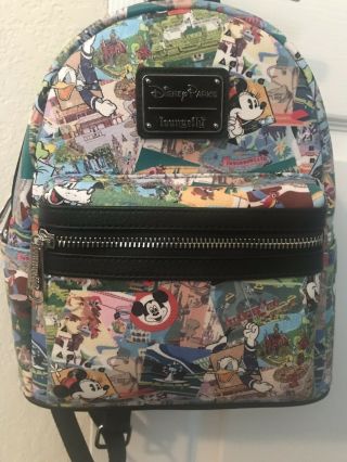 Disney Loungefly Mini Backpack Parks Collage Design With Tags