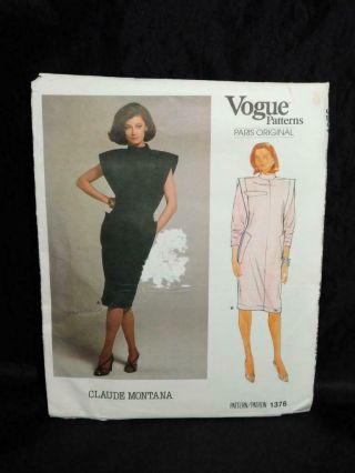 Vintage Vogue 1376 Size 8 Claude Montana Paris Dress Pattern Uncut 80s