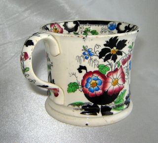 Antique Asian Japanese Ivory/black Floral Shaving Mug W/ Hand Painted Enamels