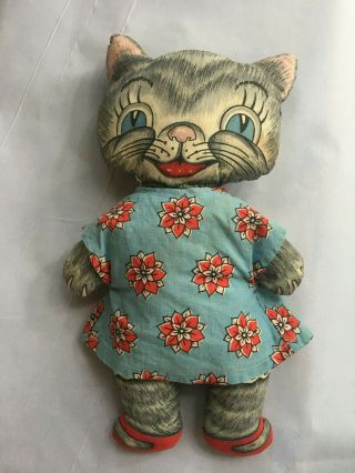 Vtg 1930 - 40s Cat Kitten Printed Fabric Panel Pillow W/ Dress 13 " Stuffed Doll