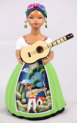 Lupita Najaco Ceramic Doll/figurine W Guitar Mexican Folk Art Collectible Lime