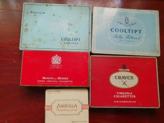 5 Cigarette Tobacco Tins - Abdulla,  Benson And Hedges And Craven " A "