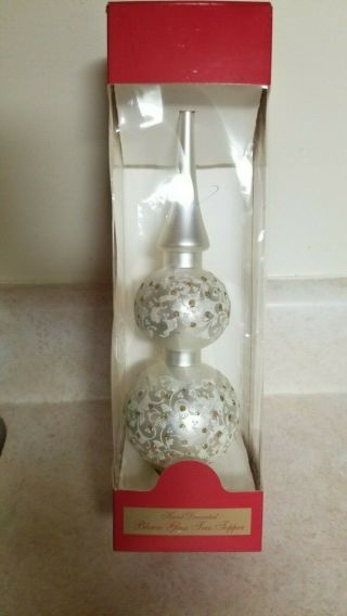 Ivory With Gold Hand Decorated Blown Glass Tree Topper / Finial 11 "