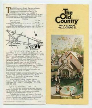 The Old Country Brochure Busch Gardens Williamsburg Virginia 1977