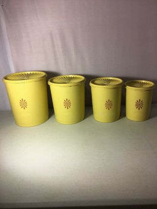 Vintage Tupperware Servalier 4 Pc Nesting Canister Set Yellow Harvest Gold