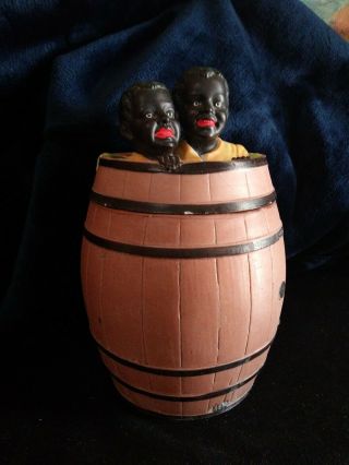 Antique Tobacco Jar with 2 Boys on Barrel 2