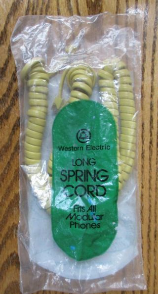 Vintage Western Electric Telephone Handset Curly Spring Cord Long Yellow Nos