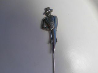 Vintage Signed Silver Tone Hat Pin Of Man In Tux And Top Hat Dated 1988