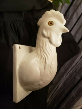 Vintage Ceramic Rooster Chicken Kitchen Hand Towel Holder Wall Hanger