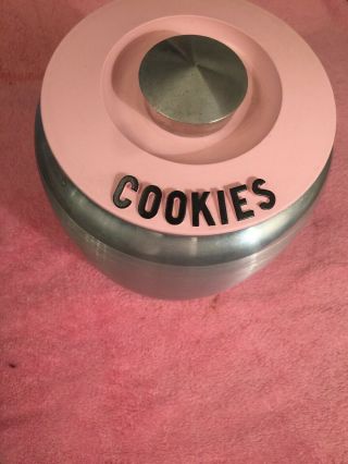 Vintage Kromex Spun Aluminum Pink Top Cookies Canister Jar Fantastic