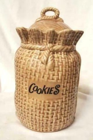 Vintage Collectible Mccoy 158 Burlap Sack Cookie Storage Jar Pottery Usa