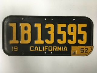 1952 California License Plate Metal Year Tab On 1951 All