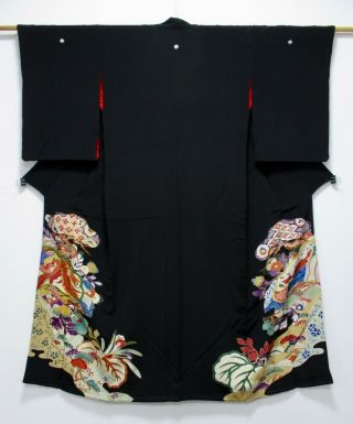 Japanese Kimono Silk Antique Tomesode / Embroidery Phoenix / Vintage /455