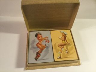 Vintage Double Deck Pin - Up Girls “quick On The Draw” Playing Card,
