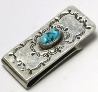Vintage Signed Ijc Native American Sterling & Turquoise Money Clip $3.  29 S/h