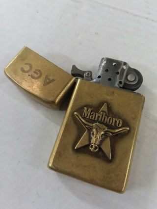 Vintage Marlboro Slim Brass Star Longhorn Steer Zippo Lighter 2