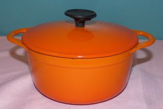 Vintage Cousances Le Creuset Orange Enamel Cast Iron 16 Dutch Over Pot France