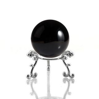 Black (jet Black) Crystal Ball 60mm 2.  3 " With Silver Flower Stand In Gift Box