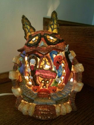 Waxwork Museum Halloween Village Lighted Owl Haunted House Ghost Ghoul Ceramic