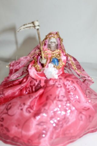 732 Mini Dress Statue Santa Muerte Wearing Pink 6 " Holy Death Religious Curada